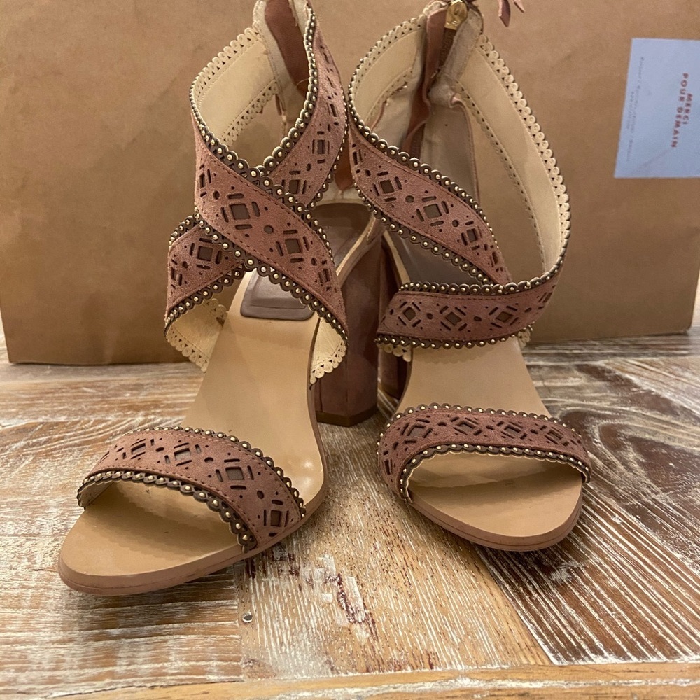 Zara rose/ taupe suede heeled sandals